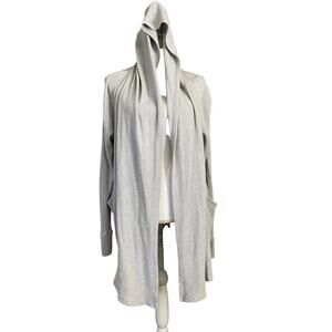 Pink Lotus Small Yoga Thermal Grey Open Cardigan Hood Jacket Assymetrical #6693